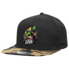 Adult Flat Snapback Hat Black/Camouflage, (100% COTTON TWILL, ADULT, UNISEX, ONE SIZE)