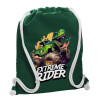 Backpack pouch GYMBAG BOTTLE GREEN, with pocket (40x48cm) & thick white cords