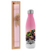 Easter Set, Metallic pink/white (Stainless steel) thermos, double-walled, 500ml & aromatic flat Easter candle (30cm) (PINK)