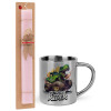 Easter Set, metallic thermal cup (300ml) & aromatic flat Easter candle (30cm) (PINK)