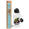 Easter Set, metallic aluminum water bottle (500ml) & scented flat candle (30cm) (TURQUOISE)