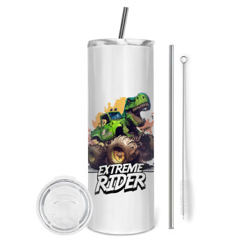 Extreme rider Dyno, Tumbler ποτήρι θερμό από ανοξείδωτο ατσάλι 600ml, με μεταλλικό καλαμάκι & βούρτσα καθαρισμού