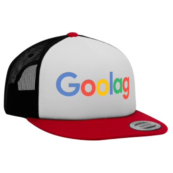 Goolag, Adult Foam Flat Snapback with Mesh Red-White-Black (POLYESTER, ADULT, UNISEX, ONE SIZE)