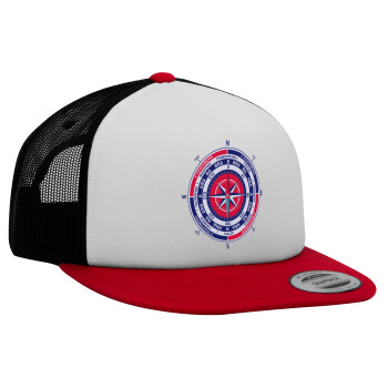 Wind compass, Adult Foam Flat Snapback with Mesh Red-White-Black (POLYESTER, ADULT, UNISEX, ONE SIZE)