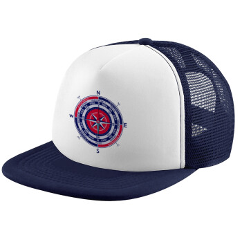 Wind compass, Adult Soft Trucker Hat with Dark Blue/White Mesh (POLYESTER, ADULT, UNISEX, ONE SIZE)