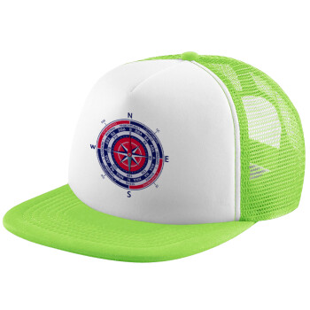 Wind compass, Child's Soft Trucker Hat with Green/White Mesh (POLYESTER, CHILDREN'S, ONE SIZE)