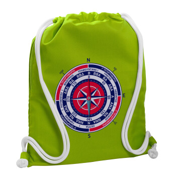 Wind compass, Backpack bag GYMBAG LIME GREEN, with pocket (40x48cm) & thick cords