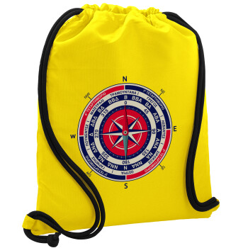 Wind compass, Backpack pouch GYMBAG Yellow, with pocket (40x48cm) & thick cords