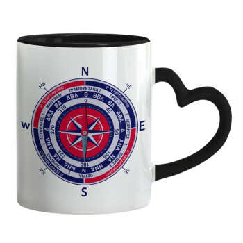 Wind compass, Mug heart black handle, ceramic, 330ml