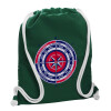 Backpack pouch GYMBAG BOTTLE GREEN, with pocket (40x48cm) & thick white cords