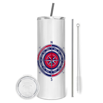 Wind compass, Tumbler stainless steel 600ml, with metal straw & cleaning brush