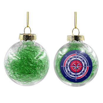 Wind compass, Χριστουγεννιάτικη μπάλα δένδρου διάφανη με πράσινο γέμισμα 8cm