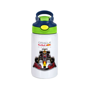 Redbull Racing Team F1, Children's hot water bottle, stainless steel, with safety straw, green, blue (350ml)