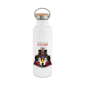 Redbull Racing Team F1, Stainless steel White with wooden lid (bamboo), double wall, 750ml