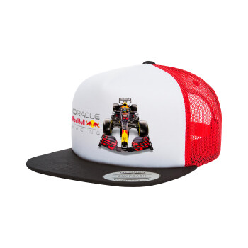 Redbull Racing Team F1, Adult Foam Flat Snapback with Mesh Black-White-Red (POLYESTER, ADULT, UNISEX, ONE SIZE)