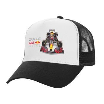 Redbull Racing Team F1, Adult Structured Trucker Hat, with Mesh, WHITE/BLACK (100% COTTON, ADULT, UNISEX, ONE SIZE)