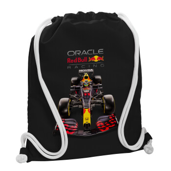 Redbull Racing Team F1, Τσάντα πλάτης πουγκί GYMBAG Μαύρη, με τσέπη (40x48cm) & χονδρά λευκά κορδόνια
