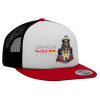 Adult Foam Flat Snapback with Mesh Red-White-Black (POLYESTER, ADULT, UNISEX, ONE SIZE)