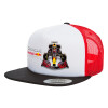 Adult Foam Flat Snapback with Mesh Black-White-Red (POLYESTER, ADULT, UNISEX, ONE SIZE)