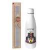 Easter Set, metallic stainless thermos bottle (500ml) & scented flat Easter candle (30cm) (GRAY)