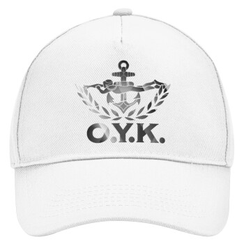 Ο.Υ.Κ., Adult Baseball Cap, Drill, White (100% COTTON, ADULT, UNISEX, ONE SIZE)