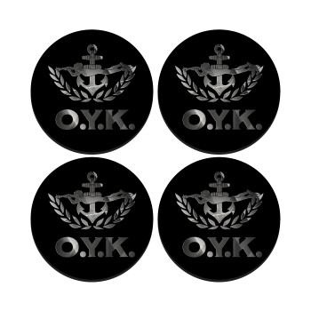 Ο.Υ.Κ., SET of 4 round wooden coasters (9cm)