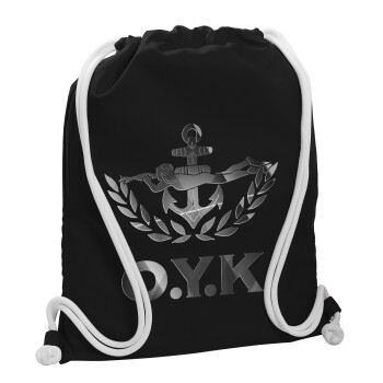 Ο.Υ.Κ., Backpack pouch GYMBAG Black, with pocket (40x48cm) & thick white cords