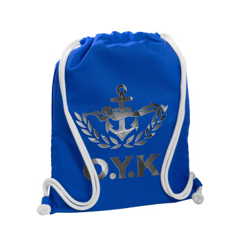 Ο.Υ.Κ., Backpack pouch GYMBAG Blue, with pocket (40x48cm) & thick cords