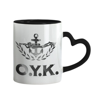 Ο.Υ.Κ., Mug heart black handle, ceramic, 330ml