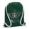 Backpack pouch GYMBAG BOTTLE GREEN, with pocket (40x48cm) & thick white cords