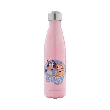 Bluey dog, Metal mug thermos Pink Iridiscent (Stainless steel), double wall, 500ml