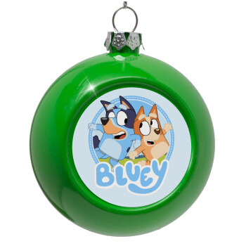 Bluey dog, Green Christmas tree ornament bauble 8cm