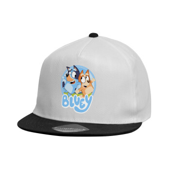 Bluey dog, Καπέλο παιδικό Flat Snapback, Λευκό (100% ΒΑΜΒΑΚΕΡΟ, ΠΑΙΔΙΚΟ, UNISEX, ONE SIZE)