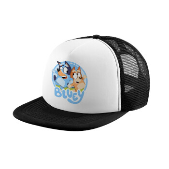 Bluey dog, Child's Soft Trucker Hat with BLACK/WHITE Mesh (POLYESTER, CHILD, ONE SIZE)