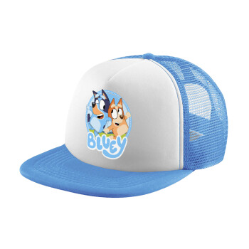 Bluey dog, Child's Soft Trucker Hat with Blue/White Mesh (POLYESTER, CHILD, ONE SIZE)