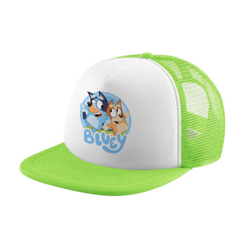 Bluey dog, Καπέλο παιδικό Soft Trucker με Δίχτυ ΠΡΑΣΙΝΟ/ΛΕΥΚΟ (POLYESTER, ΠΑΙΔΙΚΟ, ONE SIZE)