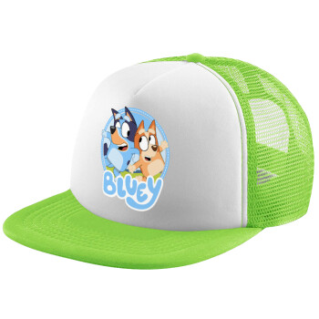 Bluey dog, Child's Soft Trucker Hat with Green/White Mesh (POLYESTER, CHILDREN'S, ONE SIZE)