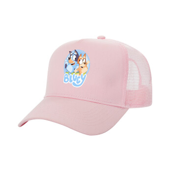 Bluey dog, Structured Trucker Children's Hat, with Mesh, PINK (100% COTTON, CHILDREN'S, UNISEX, ONE SIZE)