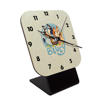 Bluey dog, Quartz Table clock in natural wood (10cm)