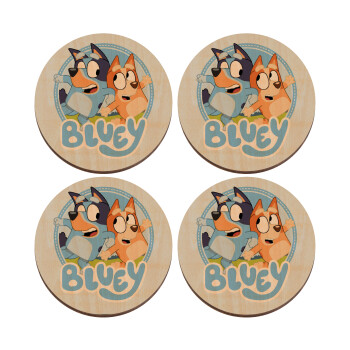 Bluey dog, ΣΕΤ x4 Σουβέρ ξύλινα στρογγυλά plywood (9cm)