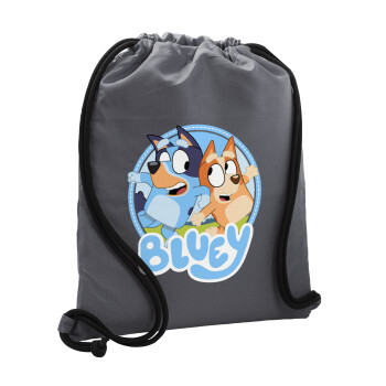 Bluey dog, Τσάντα πλάτης πουγκί GYMBAG ΓΚΡΙ, με τσέπη (40x48cm) & χονδρά κορδόνια