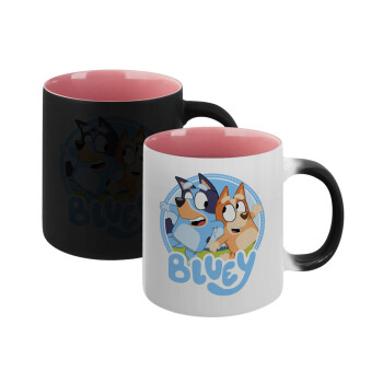 Bluey dog, Κούπα Μαγική εσωτερικό ΡΟΖ, κεραμική 330ml που αλλάζει χρώμα με το ζεστό ρόφημα