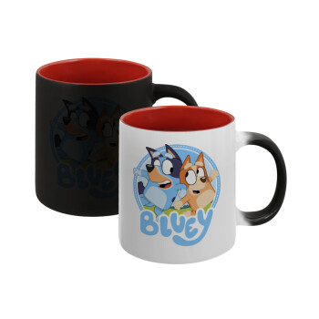 Bluey dog, Κούπα Μαγική εσωτερικό κόκκινο, κεραμική, 330ml που αλλάζει χρώμα με το ζεστό ρόφημα (1 τεμάχιο)