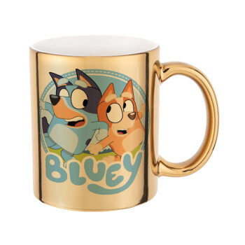 Bluey dog, Mug ceramic, gold mirror, 330ml