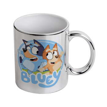 Bluey dog, Mug ceramic, silver mirror, 330ml