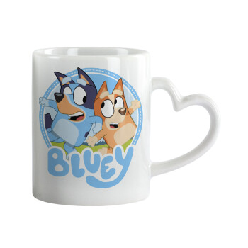 Bluey dog, Mug heart handle, ceramic, 330ml