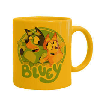 Bluey dog, Ceramic coffee mug yellow, 330ml