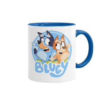 Bluey dog, Κούπα χρωματιστή μπλε, κεραμική, 330ml