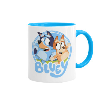 Bluey dog, Κούπα χρωματιστή γαλάζια, κεραμική, 330ml