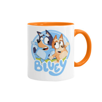 Bluey dog, Κούπα χρωματιστή πορτοκαλί, κεραμική, 330ml